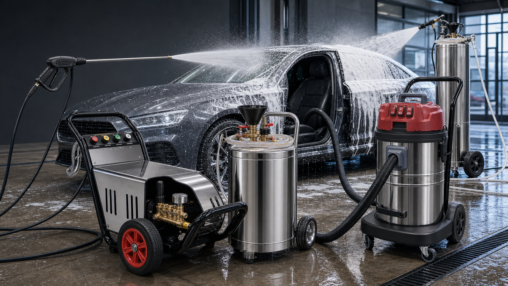 Cleaning equipment prepared for car wash and commercial cleaning applications