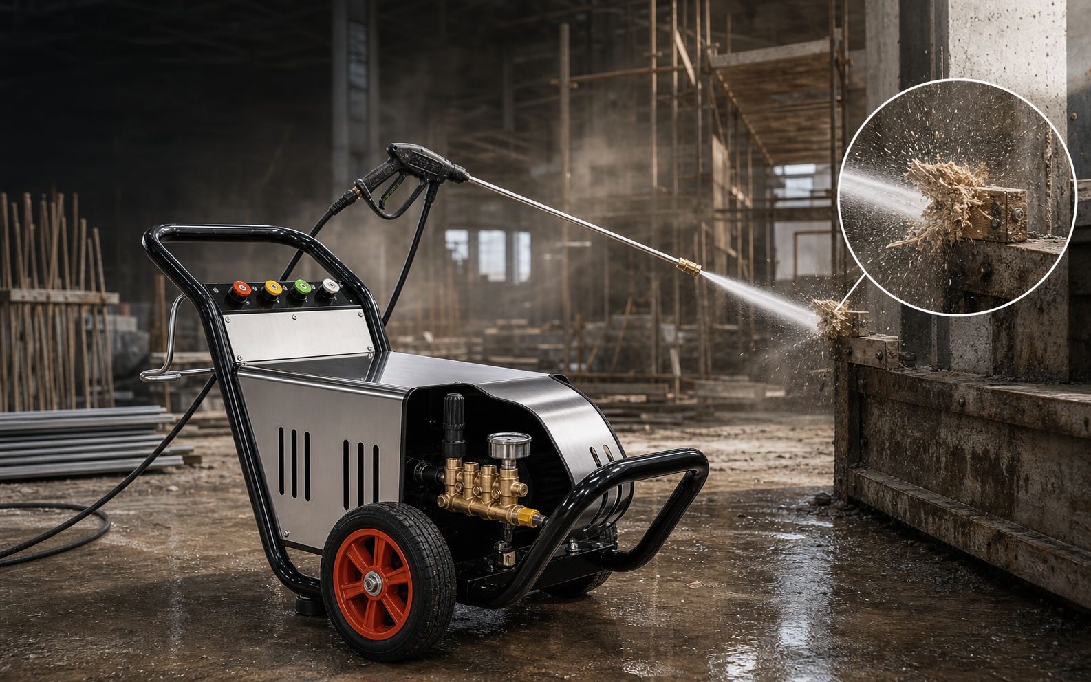 Factory cleaning and inspection area for industrial cleaning applications