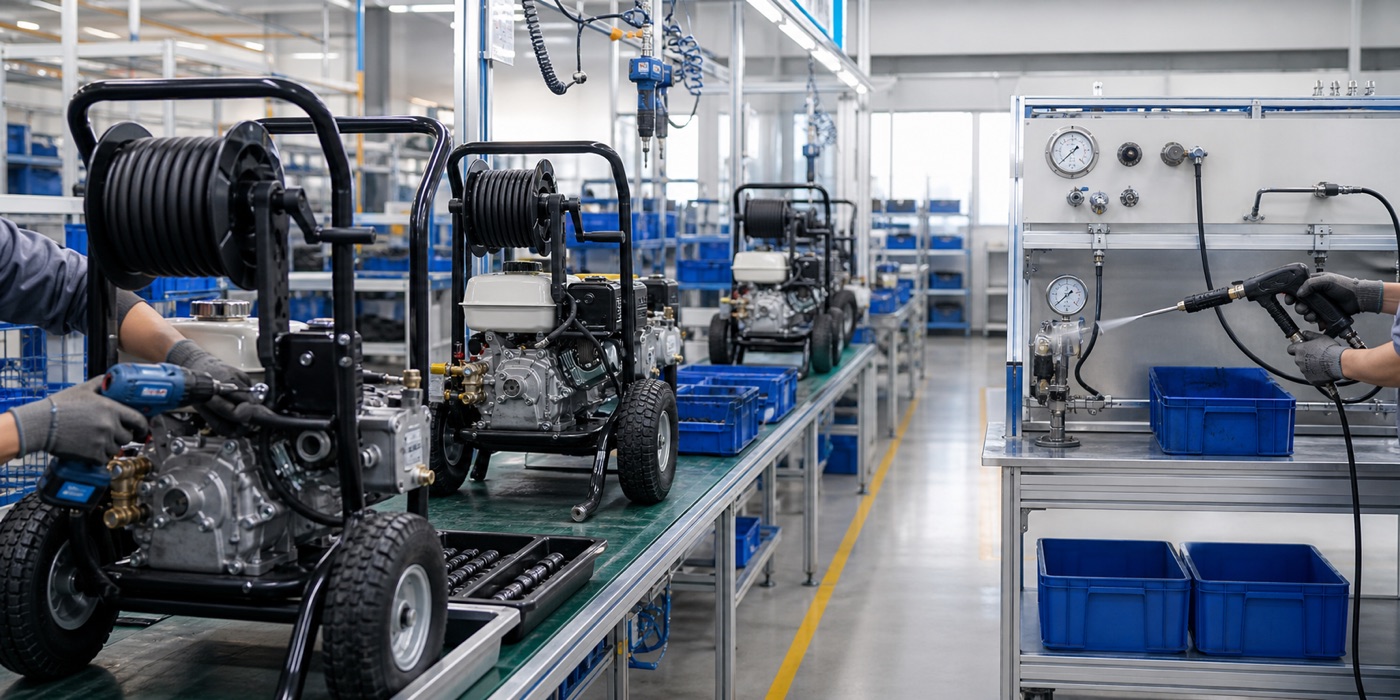 Factory cleaning and inspection area for industrial cleaning applications