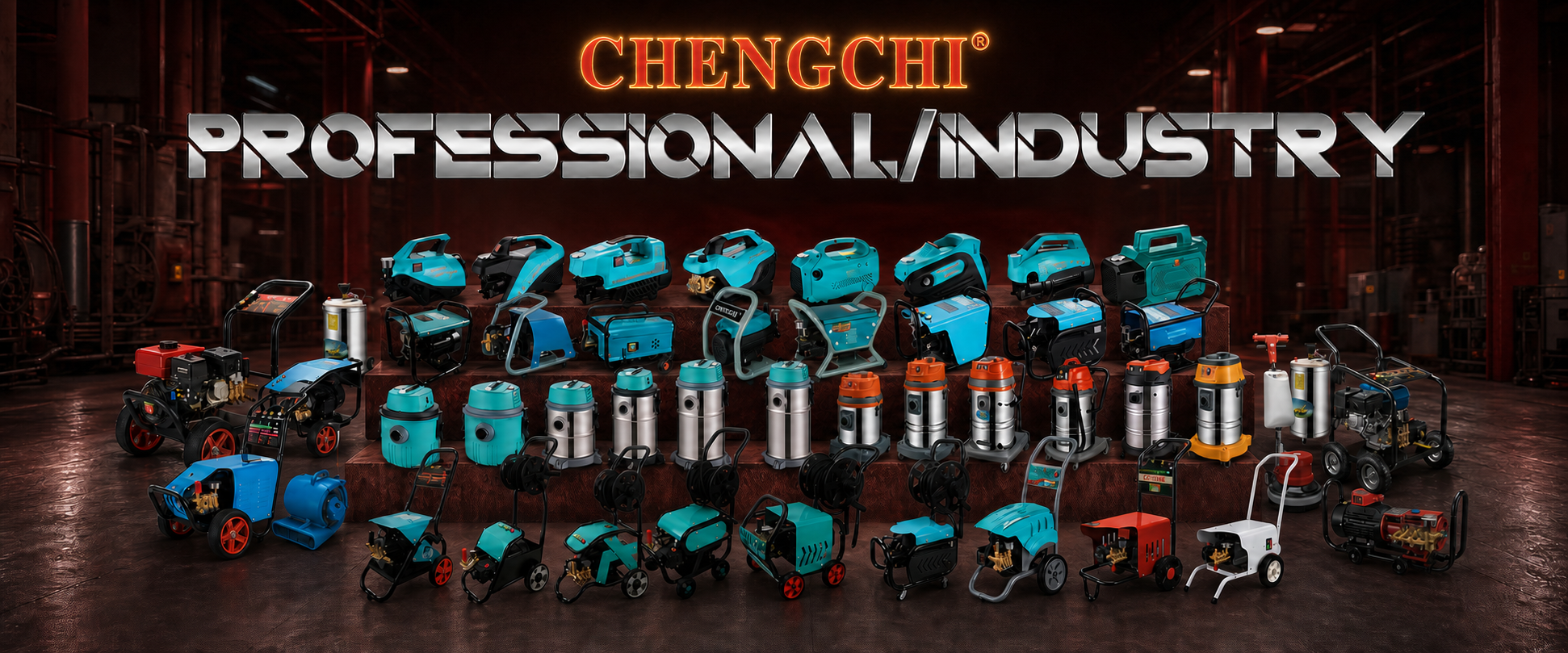 Chengchi cleaning equipment product collection with pressure washers, wet dry vacuums, foam machines, and car wash accessories